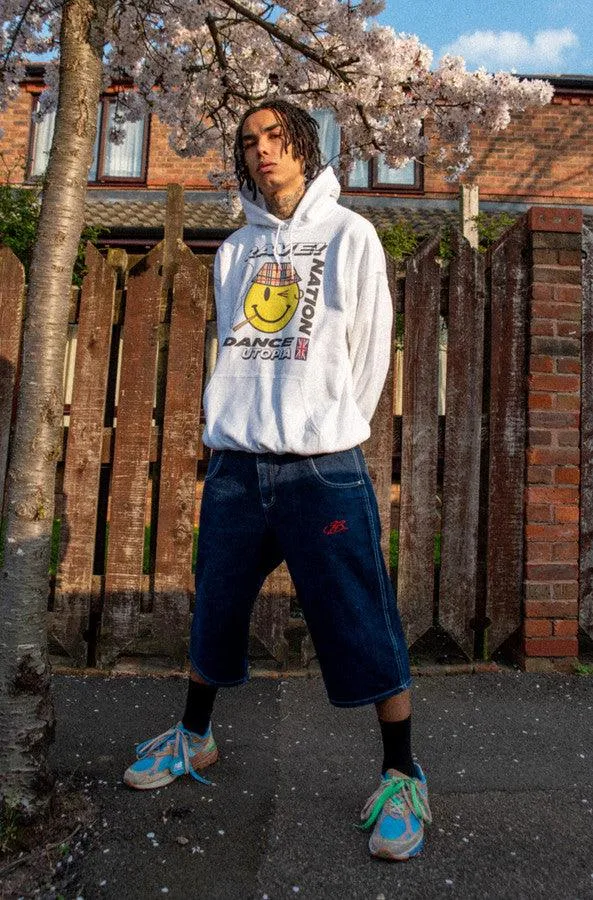 Heavyweight Hoodie in White With Rave Nation Print