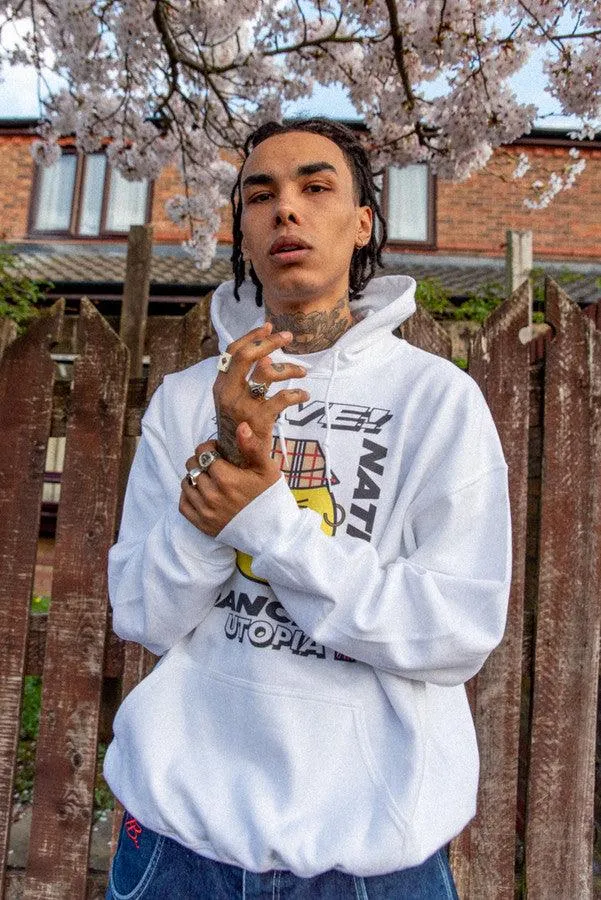 Heavyweight Hoodie in White With Rave Nation Print