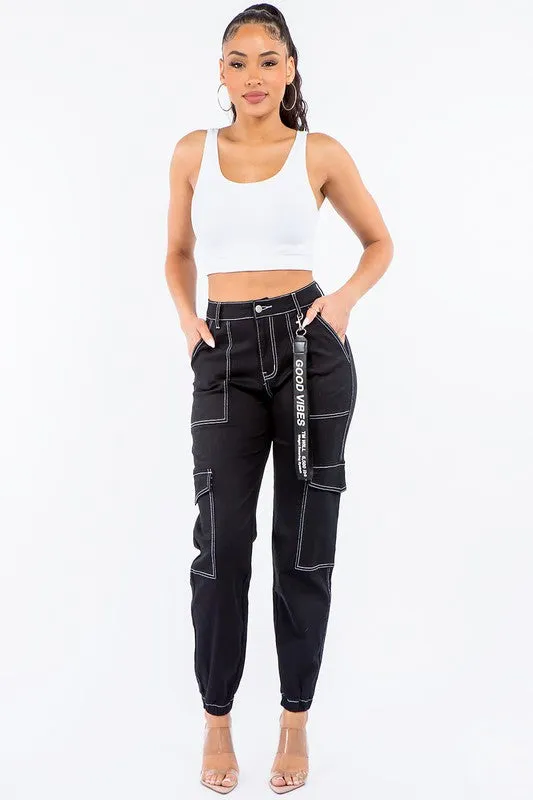 High Waist Good Vibes Cargo Jogger Pants