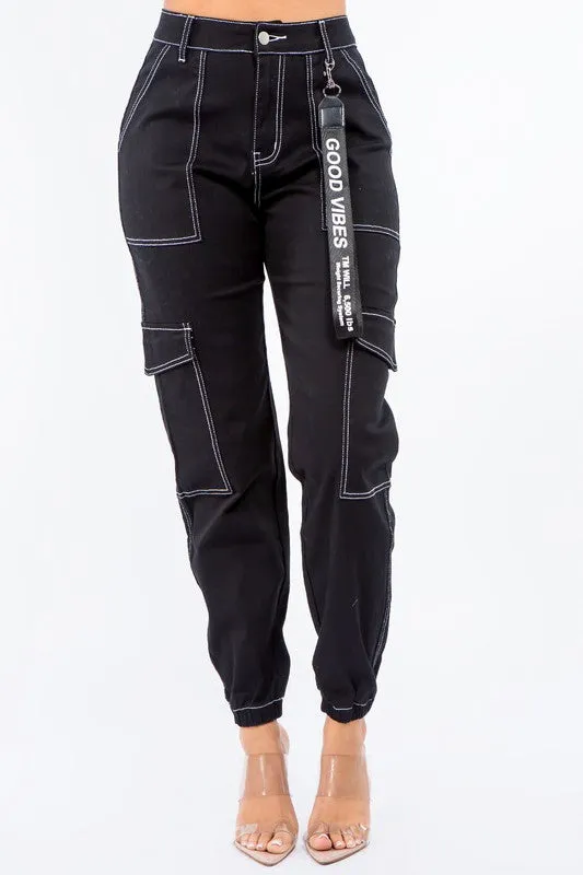 High Waist Good Vibes Cargo Jogger Pants