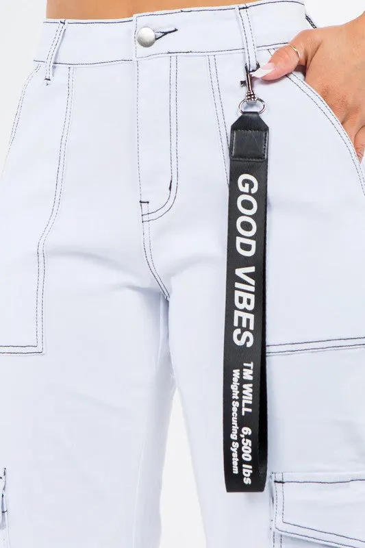 High Waist Good Vibes Cargo Jogger Pants