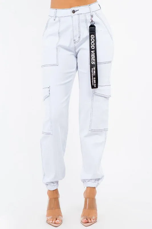 High Waist Good Vibes Cargo Jogger Pants