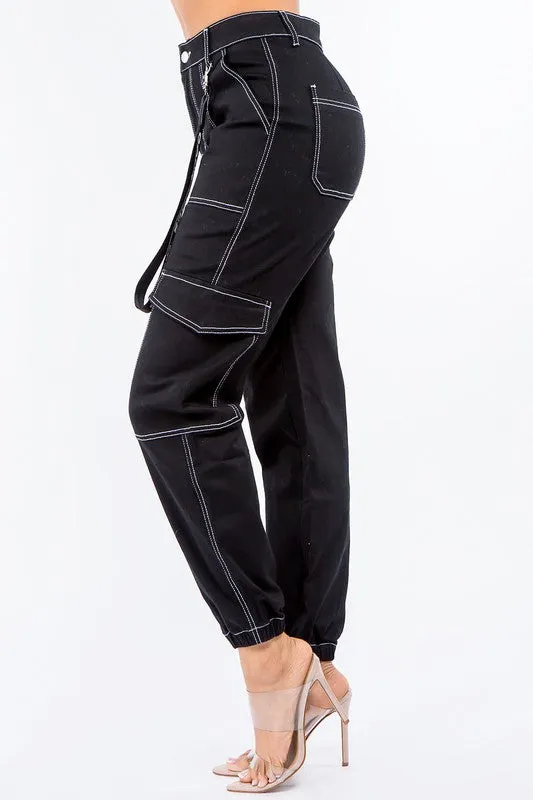 High Waist Good Vibes Cargo Jogger Pants