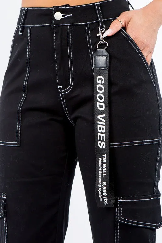 High Waist Good Vibes Cargo Jogger Pants