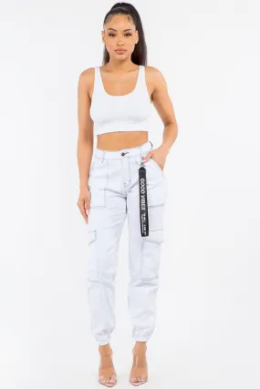 High Waist Good Vibes Cargo Jogger Pants