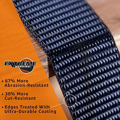 KEEPER 14' Combat Ratchet Tie Down Straps, 2 Pack - Heavy Duty Tie Downs for Cargo with Extreme Webbing - 500 lb. Working Load Limit, Black (85454)