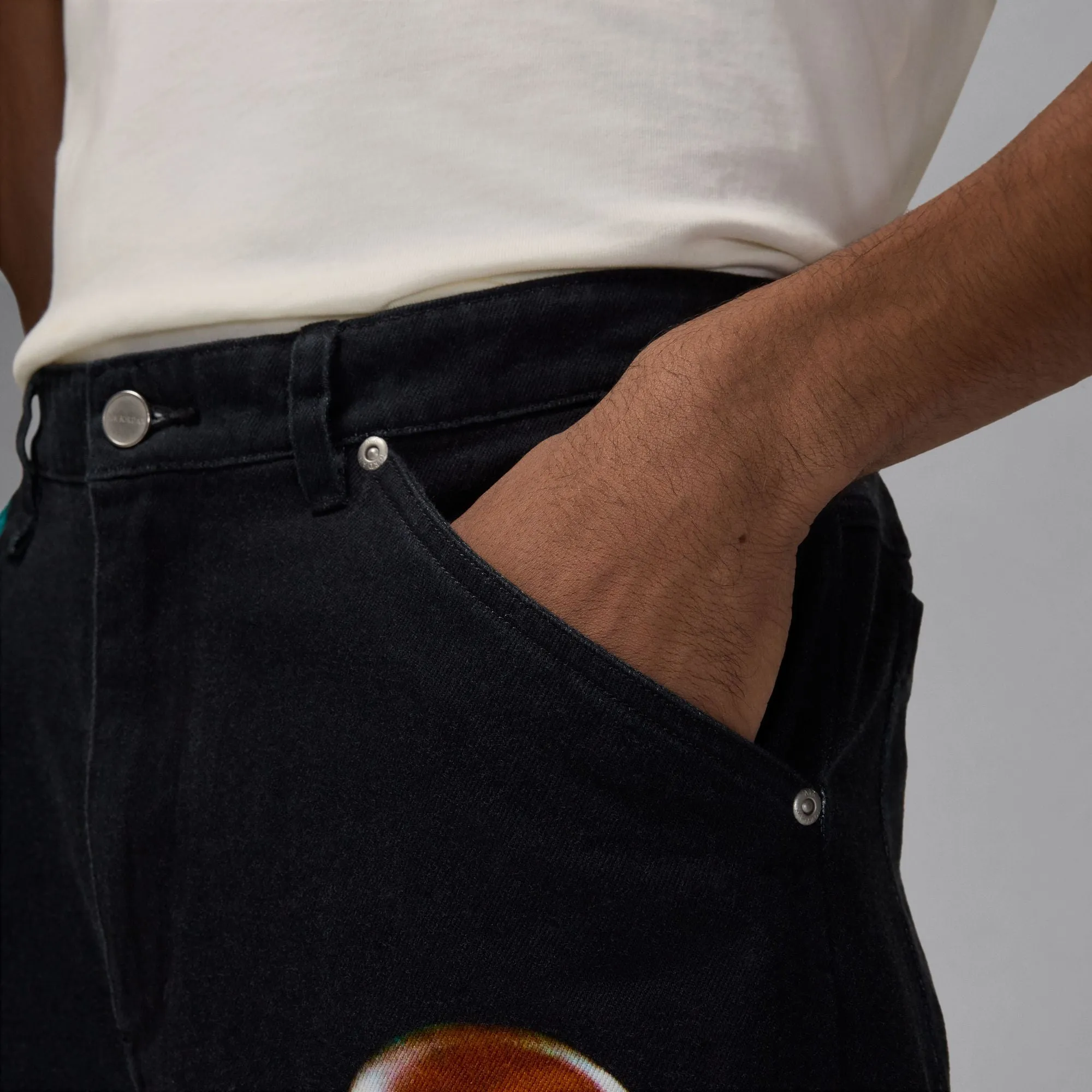 PRINTED TWILL PANTS "BLACK"