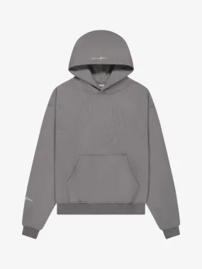 Prior Embroidery Logo Oversized Cropped Hoodie Slate