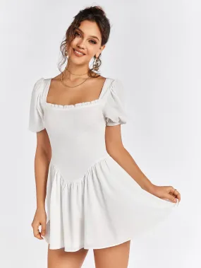 Puff Sleeve Zipper Back Mini Dress