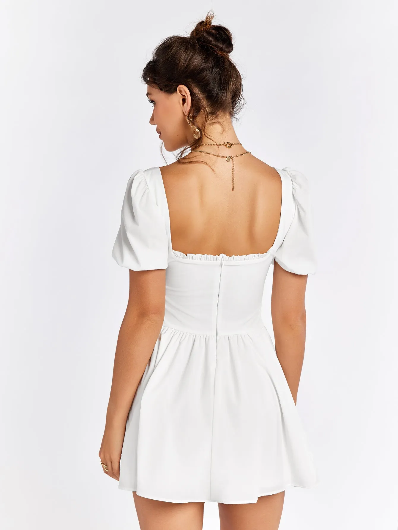 Puff Sleeve Zipper Back Mini Dress