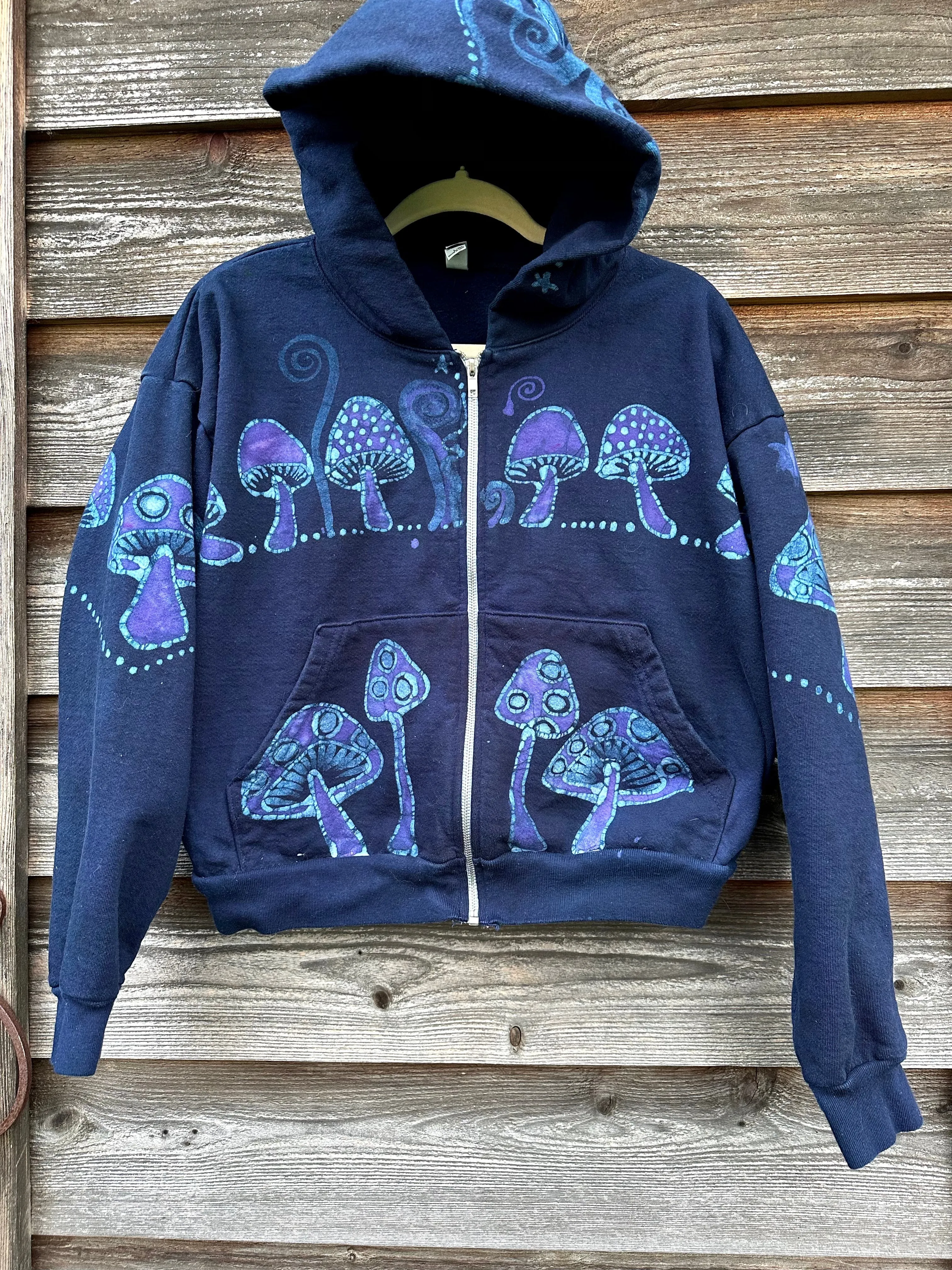 Purple Midnight Mushroom Hunter Batik Hoodie