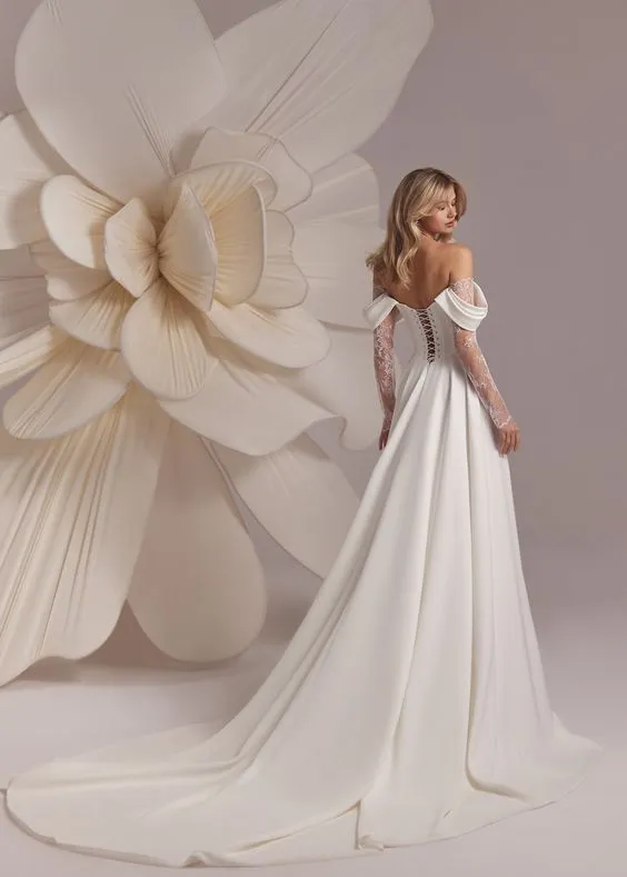 Sexy Slit Off Shoulder Sleeve Wedding Dress