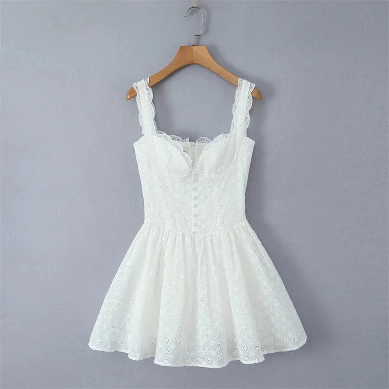 Trend4us Women's Elegant Lace Sweetheart Spaghetti Strap Mini Dress