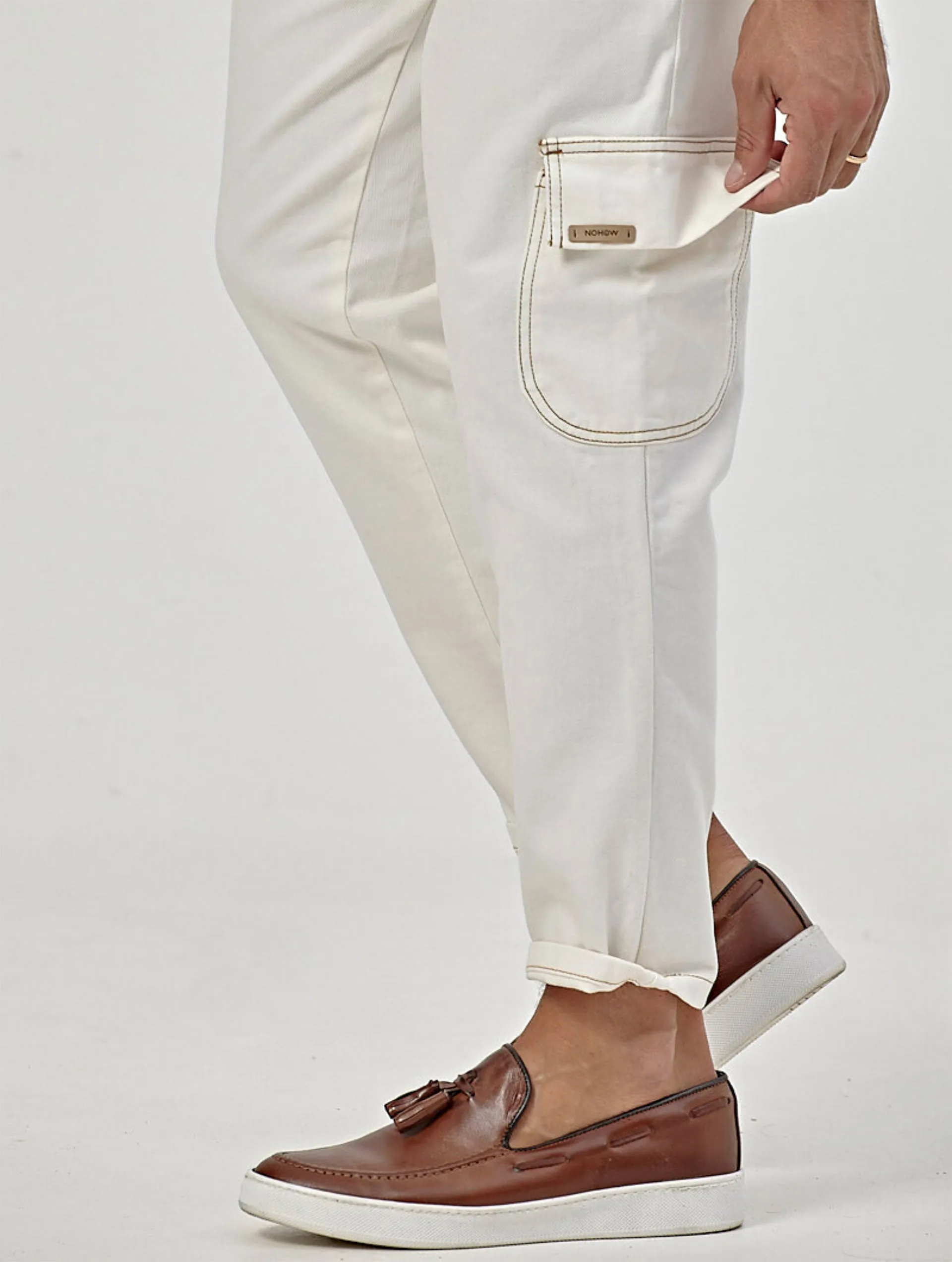 URIEL DENIM CARGO PANTS IN WHITE