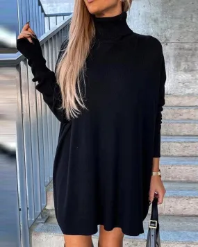 Women's Stylish Black Knit Turtleneck Dress Jumper | Ideal for Autumn/Winter