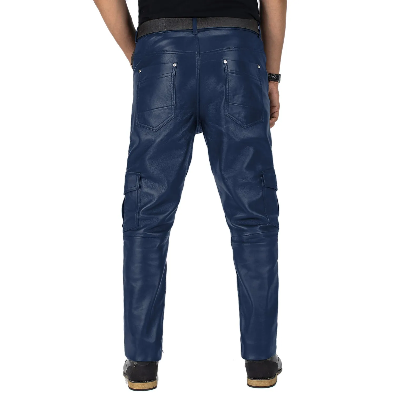 Ylira Men's Blue Leather Cargo Pants